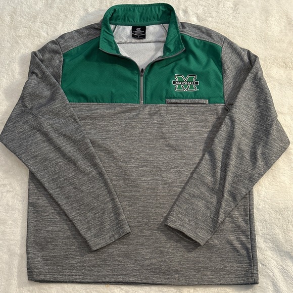 Colosseum Marshall Thundering Herd Quarter Zip Pullover Sweatshirt Green Gray L - Picture 2 of 7